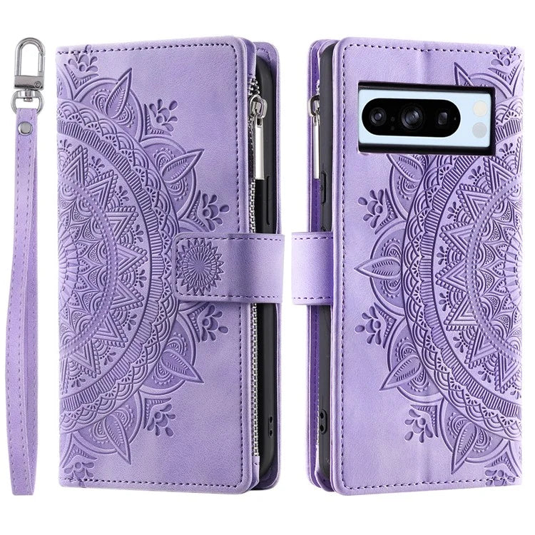 For Google Pixel 9 Pro Wallet Case PU Leather Wrist Strap Stand Feature Phone Cover