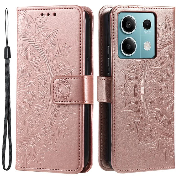 For Xiaomi Redmi Note 13 5G Leather Case Mandala Flower Cover Magnetic Clasp Gold