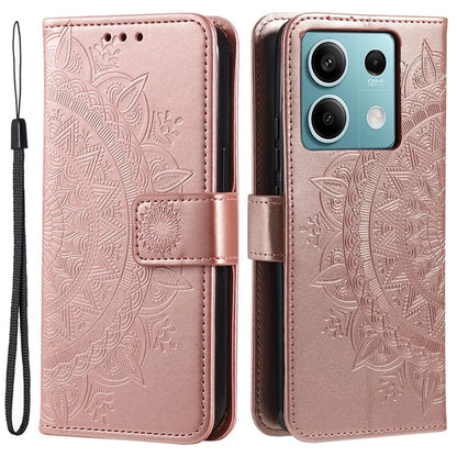 For Xiaomi Redmi Note 13 5G Leather Case Mandala Flower Cover Magnetic Clasp Gold