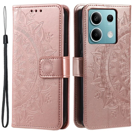 For Xiaomi Redmi Note 13 5G Leather Case Mandala Flower Cover Magnetic Clasp Gold