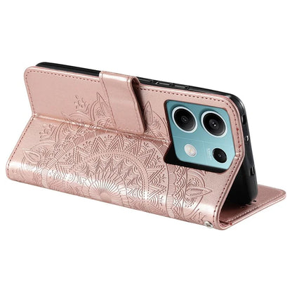 For Xiaomi Redmi Note 13 5G Leather Case Mandala Flower Cover Magnetic Clasp Gold