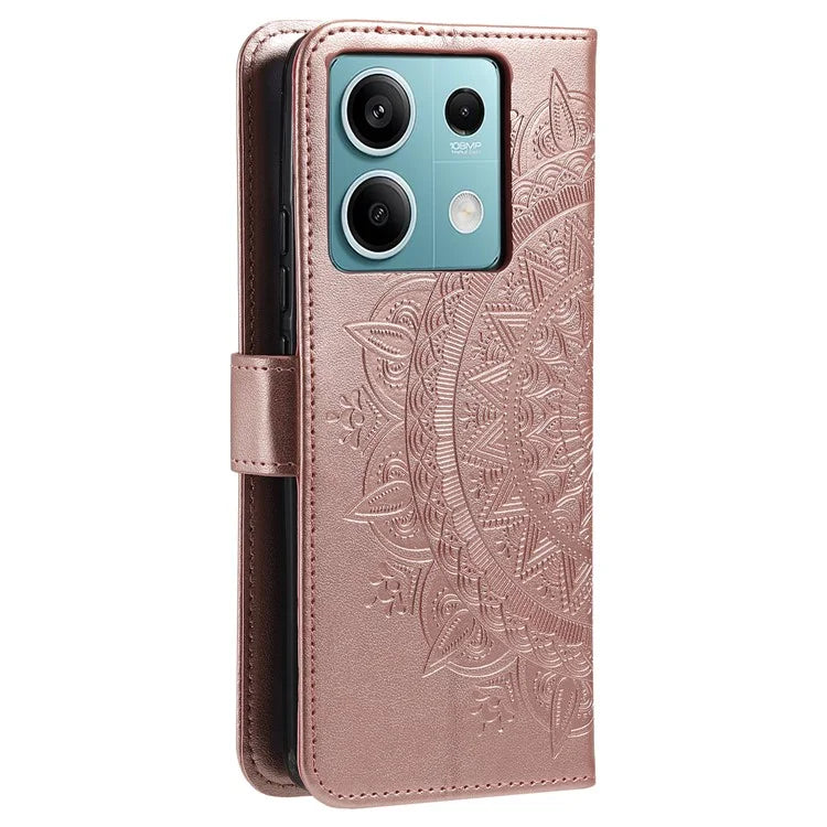 For Xiaomi Redmi Note 13 5G Leather Case Mandala Flower Cover Magnetic Clasp Gold