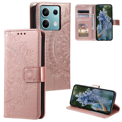For Xiaomi Redmi Note 13 5G Leather Case Mandala Flower Cover Magnetic Clasp Gold
