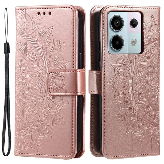 For Xiaomi Redmi Note 13 Pro 5G / Poco X6 5G Case Mandala Flower Leather Wallet Cover Gold