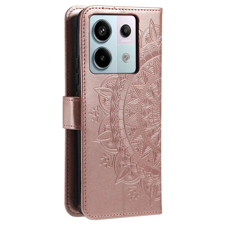 For Xiaomi Redmi Note 13 Pro 5G / Poco X6 5G Case Mandala Flower Leather Wallet Cover Gold