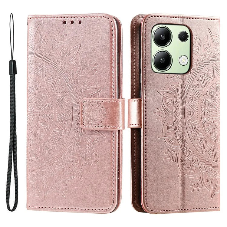 For Xiaomi Redmi Note 13 4G PU Leather Phone Case Imprinted Mandala Flower Stand Wallet Cover