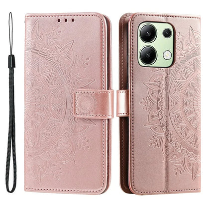 For Xiaomi Redmi Note 13 4G PU Leather Phone Case Imprinted Mandala Flower Stand Wallet Cover