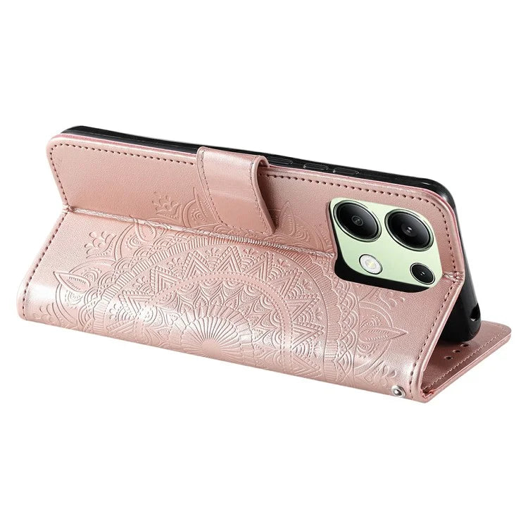 For Xiaomi Redmi Note 13 4G PU Leather Phone Case Imprinted Mandala Flower Stand Wallet Cover
