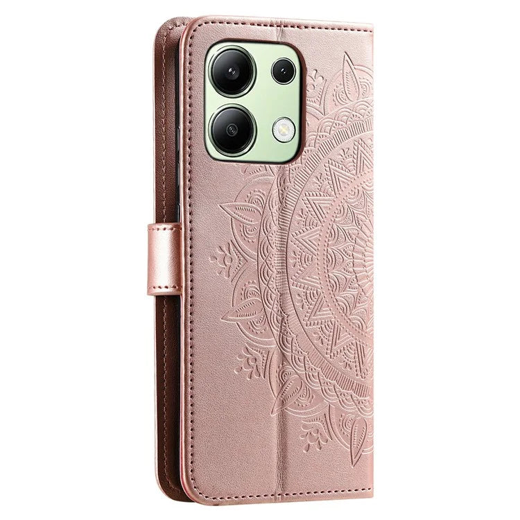 For Xiaomi Redmi Note 13 4G PU Leather Phone Case Imprinted Mandala Flower Stand Wallet Cover