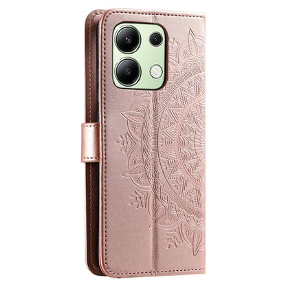 For Xiaomi Redmi Note 13 4G PU Leather Phone Case Imprinted Mandala Flower Stand Wallet Cover