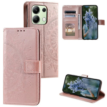 For Xiaomi Redmi Note 13 4G PU Leather Phone Case Imprinted Mandala Flower Stand Wallet Cover