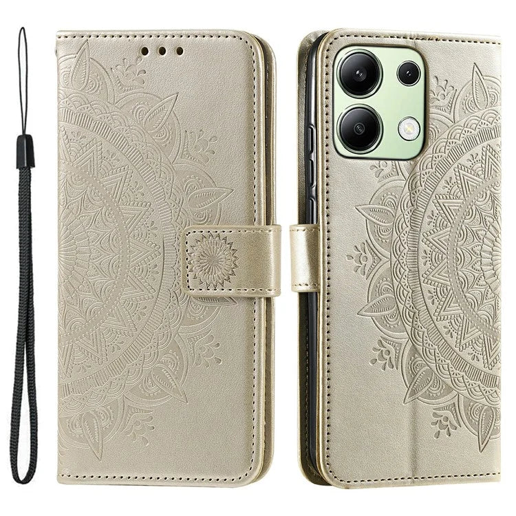 For Xiaomi Redmi Note 13 4G PU Leather Phone Case Imprinted Mandala Flower Stand Wallet Cover