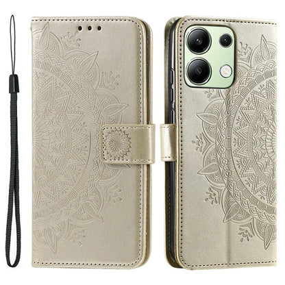 For Xiaomi Redmi Note 13 4G PU Leather Phone Case Imprinted Mandala Flower Stand Wallet Cover