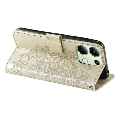 For Xiaomi Redmi Note 13 4G PU Leather Phone Case Imprinted Mandala Flower Stand Wallet Cover