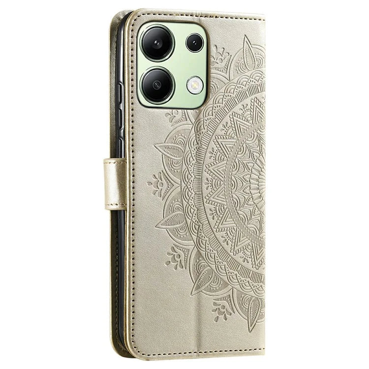 For Xiaomi Redmi Note 13 4G PU Leather Phone Case Imprinted Mandala Flower Stand Wallet Cover