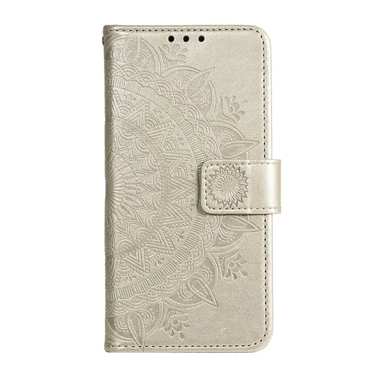 For Xiaomi Redmi Note 13 4G PU Leather Phone Case Imprinted Mandala Flower Stand Wallet Cover