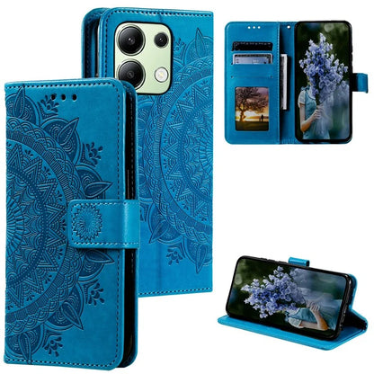 For Xiaomi Redmi Note 13 4G PU Leather Phone Case Imprinted Mandala Flower Stand Wallet Cover