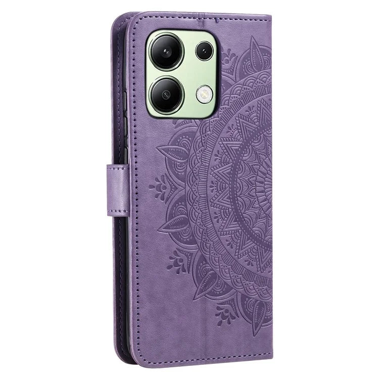 For Xiaomi Redmi Note 13 4G PU Leather Phone Case Imprinted Mandala Flower Stand Wallet Cover