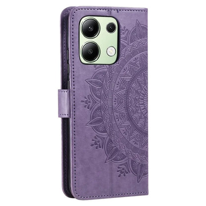 For Xiaomi Redmi Note 13 4G PU Leather Phone Case Imprinted Mandala Flower Stand Wallet Cover