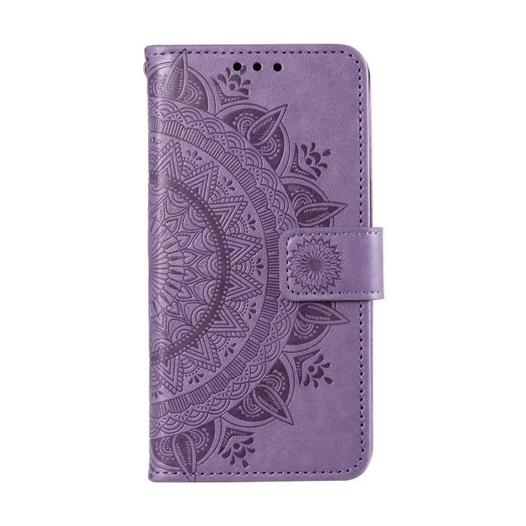 For Xiaomi Redmi Note 13 4G PU Leather Phone Case Imprinted Mandala Flower Stand Wallet Cover