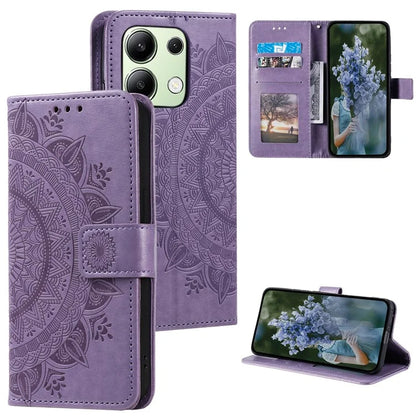 For Xiaomi Redmi Note 13 4G PU Leather Phone Case Imprinted Mandala Flower Stand Wallet Cover