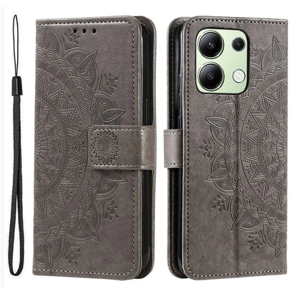 For Xiaomi Redmi Note 13 4G PU Leather Phone Case Imprinted Mandala Flower Stand Wallet Cover