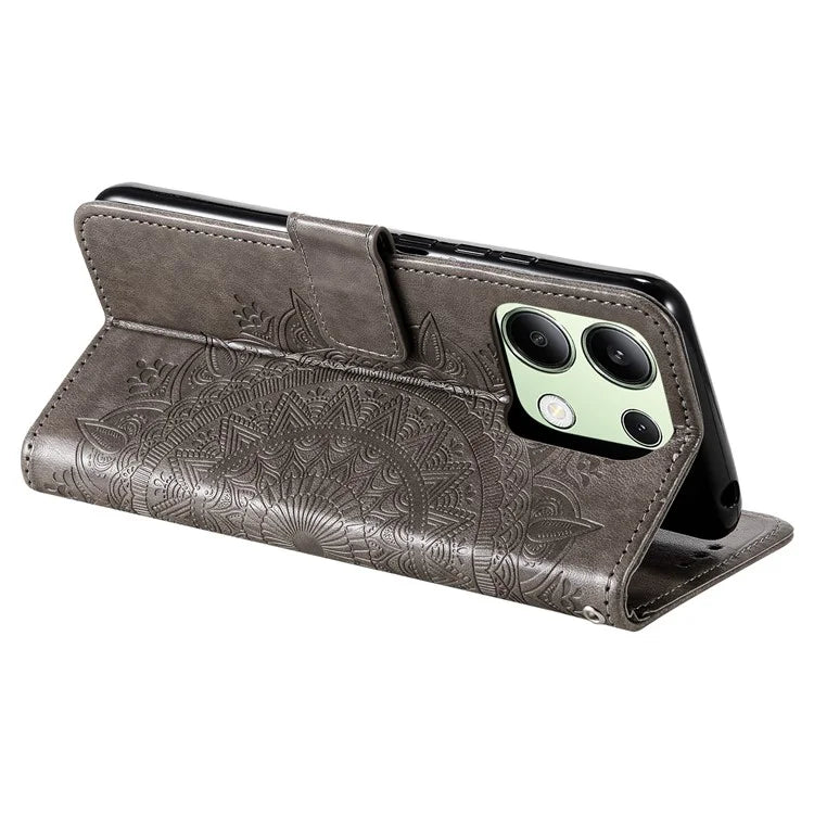 For Xiaomi Redmi Note 13 4G PU Leather Phone Case Imprinted Mandala Flower Stand Wallet Cover