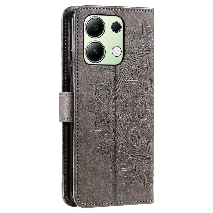 For Xiaomi Redmi Note 13 4G PU Leather Phone Case Imprinted Mandala Flower Stand Wallet Cover