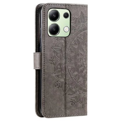 For Xiaomi Redmi Note 13 4G PU Leather Phone Case Imprinted Mandala Flower Stand Wallet Cover