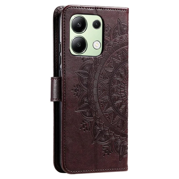 For Xiaomi Redmi Note 13 4G PU Leather Phone Case Imprinted Mandala Flower Stand Wallet Cover