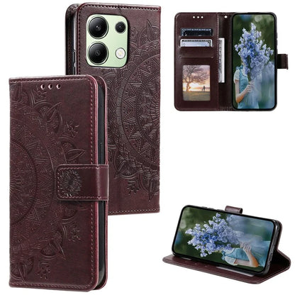 For Xiaomi Redmi Note 13 4G PU Leather Phone Case Imprinted Mandala Flower Stand Wallet Cover