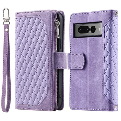 For Google Pixel 9 Pro Cell Phone Case Wallet Stand Cover with Rhombus Texture