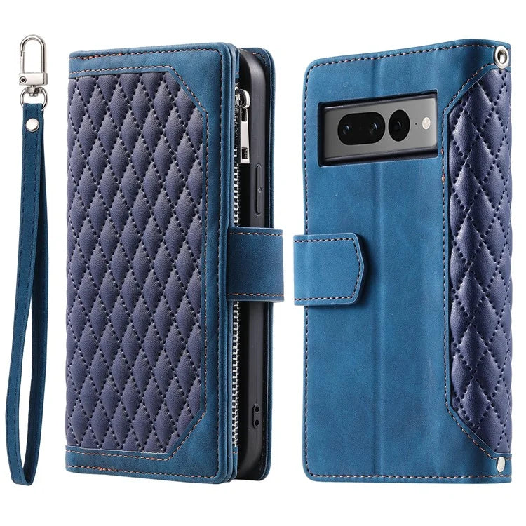 For Google Pixel 9 Pro Cell Phone Case Wallet Stand Cover with Rhombus Texture