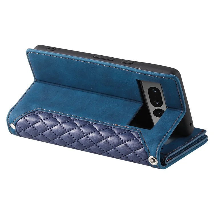 For Google Pixel 9 Pro Cell Phone Case Wallet Stand Cover with Rhombus Texture