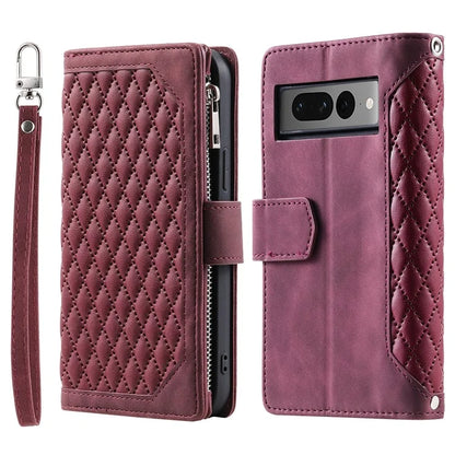 For Google Pixel 9 Pro Cell Phone Case Wallet Stand Cover with Rhombus Texture