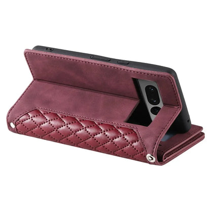 For Google Pixel 9 Pro Cell Phone Case Wallet Stand Cover with Rhombus Texture