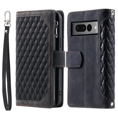 For Google Pixel 9 Pro Cell Phone Case Wallet Stand Cover with Rhombus Texture