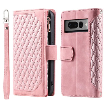 For Google Pixel 9 Pro Cell Phone Case Wallet Stand Cover with Rhombus Texture