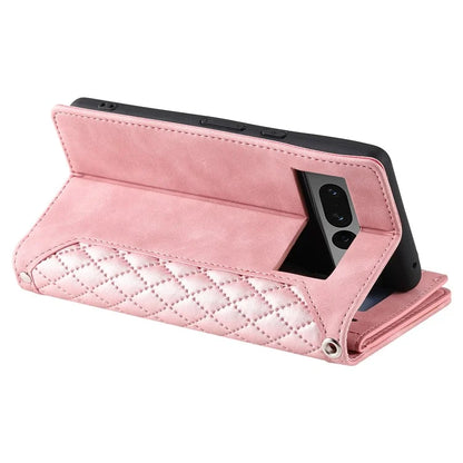 For Google Pixel 9 Pro Cell Phone Case Wallet Stand Cover with Rhombus Texture