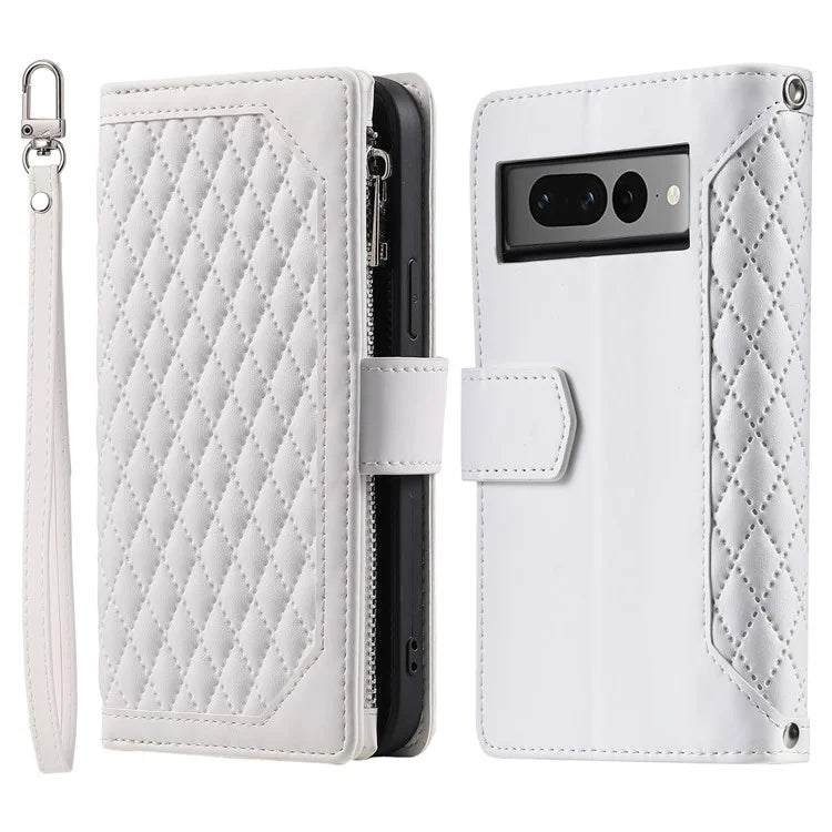 For Google Pixel 9 Pro Cell Phone Case Wallet Stand Cover with Rhombus Texture