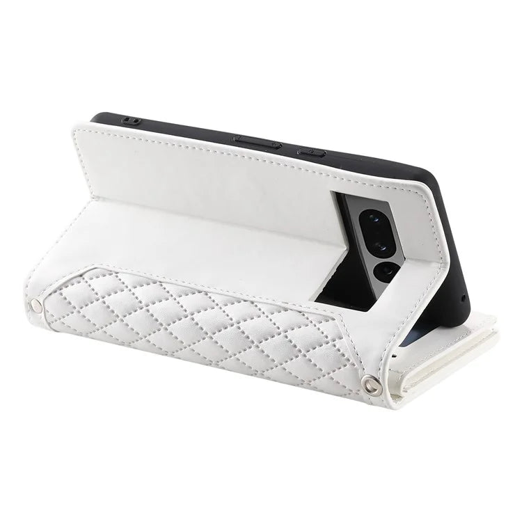 For Google Pixel 9 Pro Cell Phone Case Wallet Stand Cover with Rhombus Texture