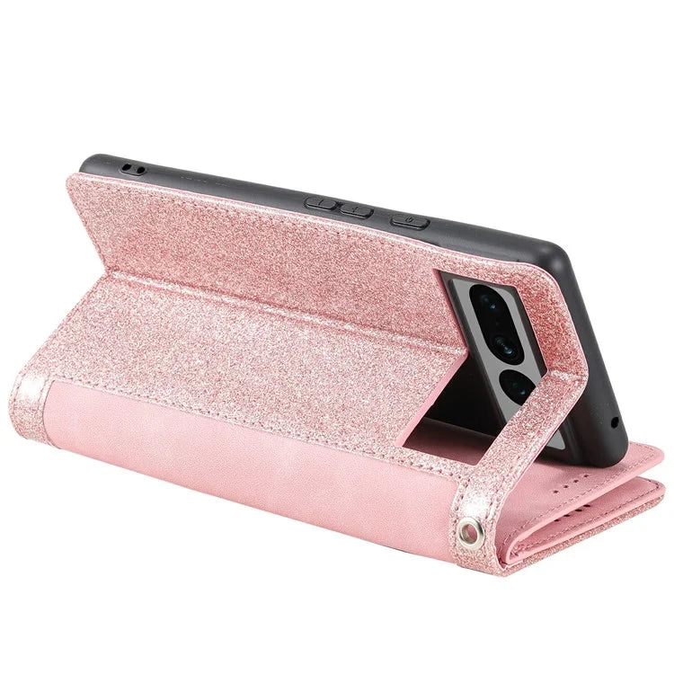 For Google Pixel 9 Pro Leather Case Zipper Pocket Phone Cover with 9 Card HolderRose Gold