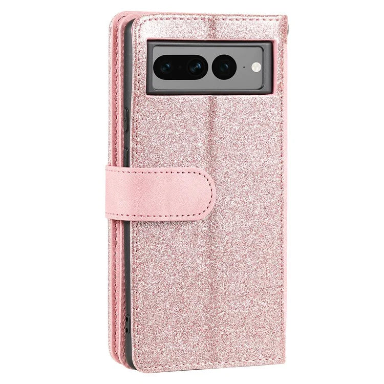 For Google Pixel 9 Pro Leather Case Zipper Pocket Phone Cover with 9 Card HolderRose Gold