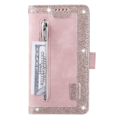 For Google Pixel 9 Pro Leather Case Zipper Pocket Phone Cover with 9 Card HolderRose Gold