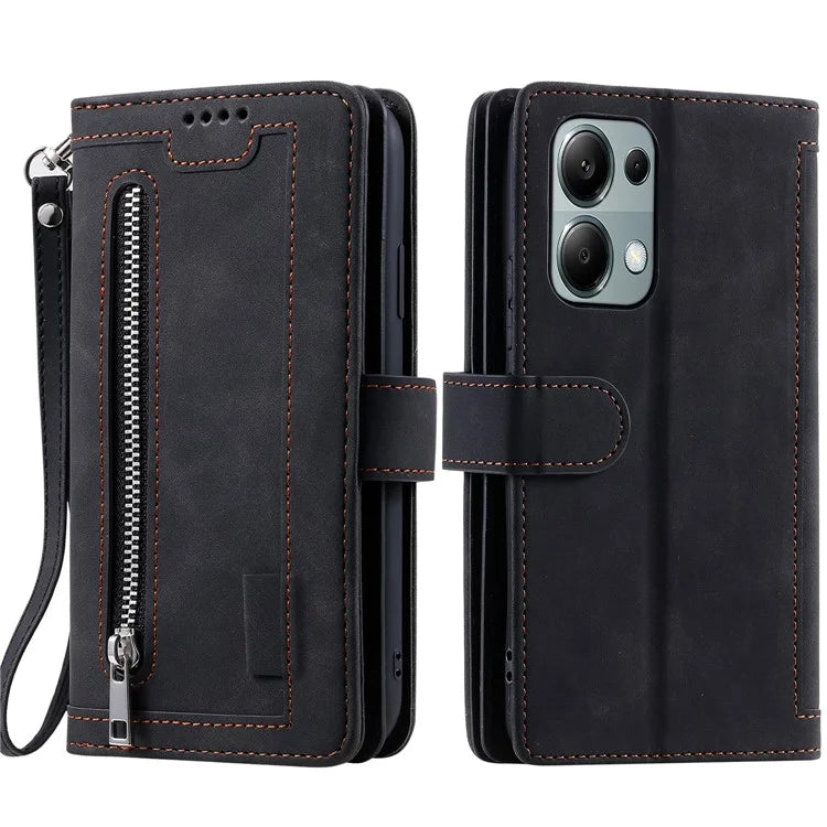 For Xiaomi Redmi Note 13 Pro 4G / Poco M6 Pro 4G Case Zipper Leather Cover with 9 Card Slots