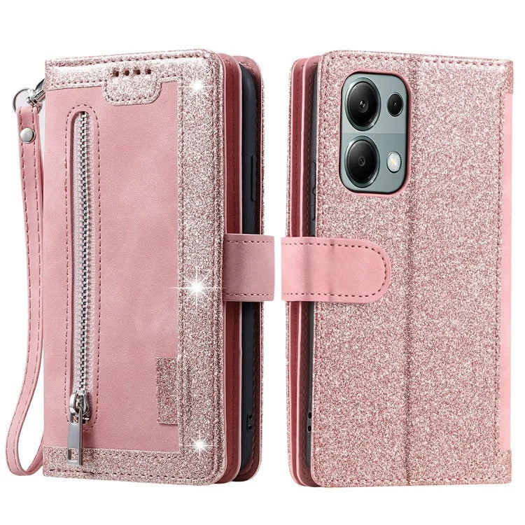 For Xiaomi Redmi Note 13 Pro 4G / Poco M6 Pro 4G Case Zipper Leather Cover with 9 Card Slots