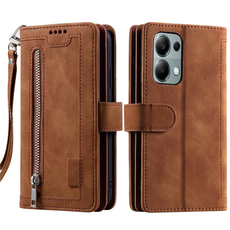 For Xiaomi Redmi Note 13 Pro 4G / Poco M6 Pro 4G Case Zipper Leather Cover with 9 Card Slots