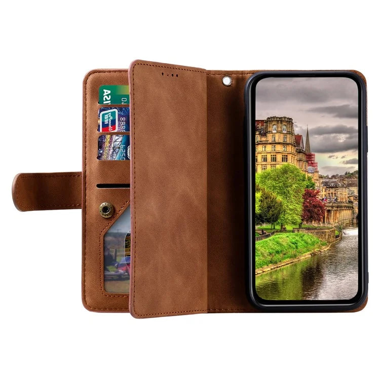 For Xiaomi Redmi Note 13 Pro 4G / Poco M6 Pro 4G Case Zipper Leather Cover with 9 Card Slots