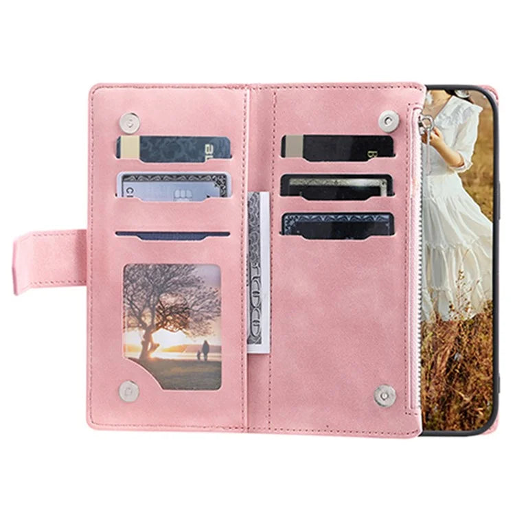 For Xiaomi Redmi Note 13 Pro 4G / Poco M6 Pro 4G Case Zipper Pocket Leather Phone Cover with Wrist Strap