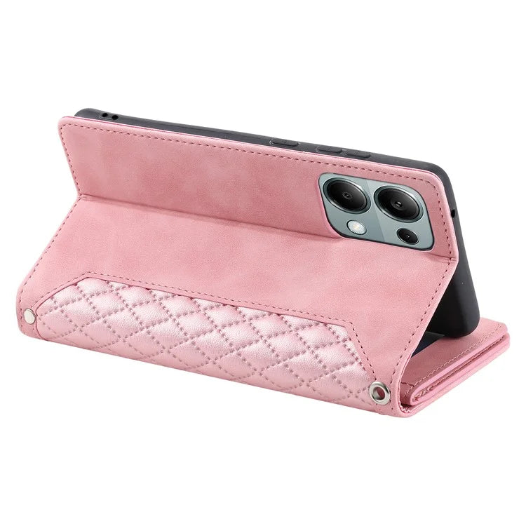 For Xiaomi Redmi Note 13 Pro 4G / Poco M6 Pro 4G Case Zipper Pocket Leather Phone Cover with Wrist Strap